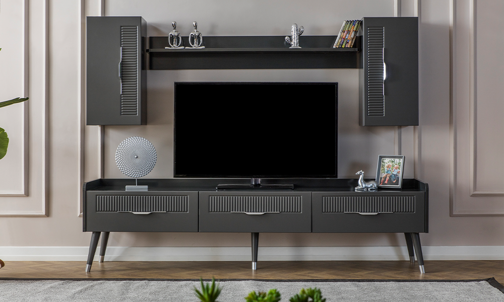 tesla antrasit modern ust bloklu tv unitesi