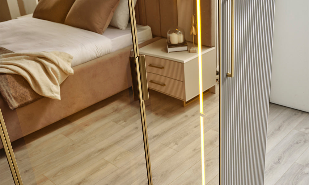 gold line modern giyinme yatak odasi takimi