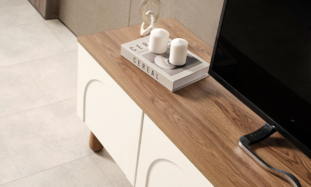 mode bohem ahsap ayakli tv unitesi