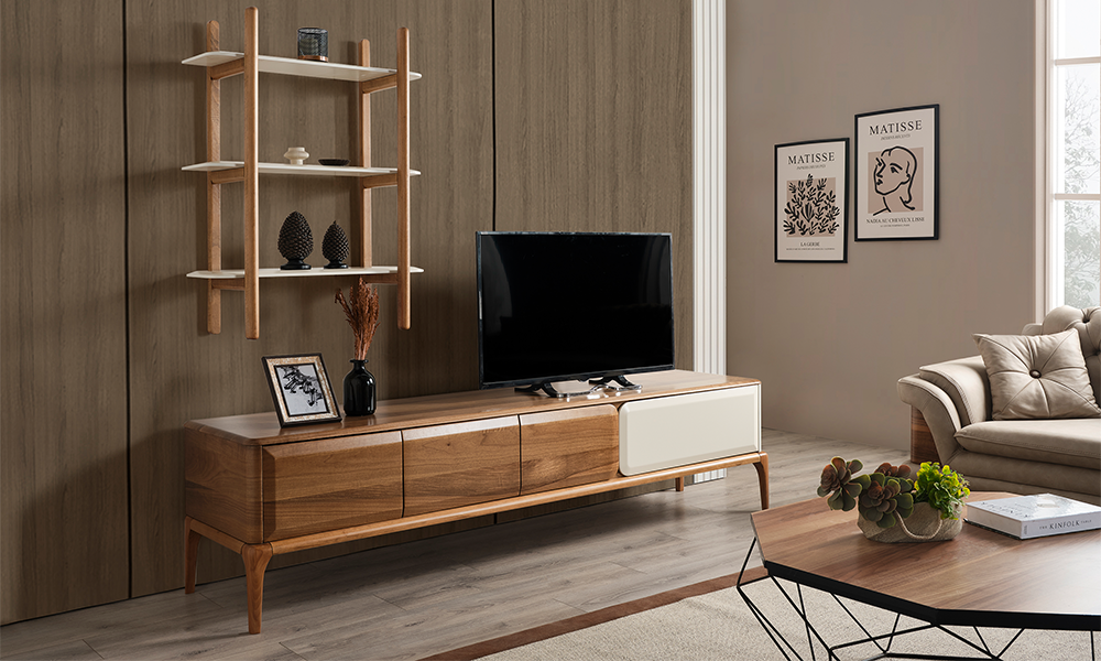 retro modern ahsap ayakli tv unitesi