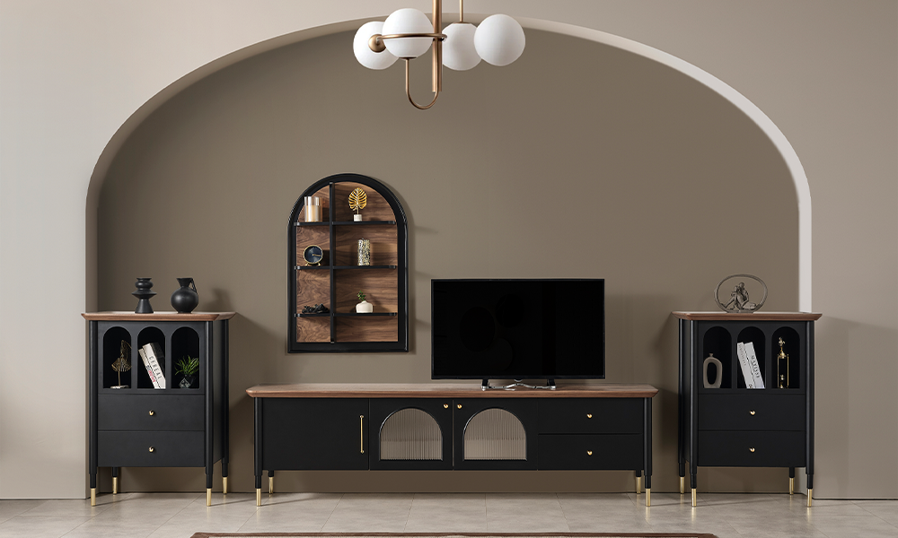 yildiz siyah modern ust bloklu tv unitesi