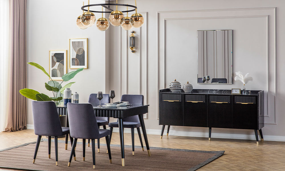 tesla siyah modern acilabilir yemek odasi takimi