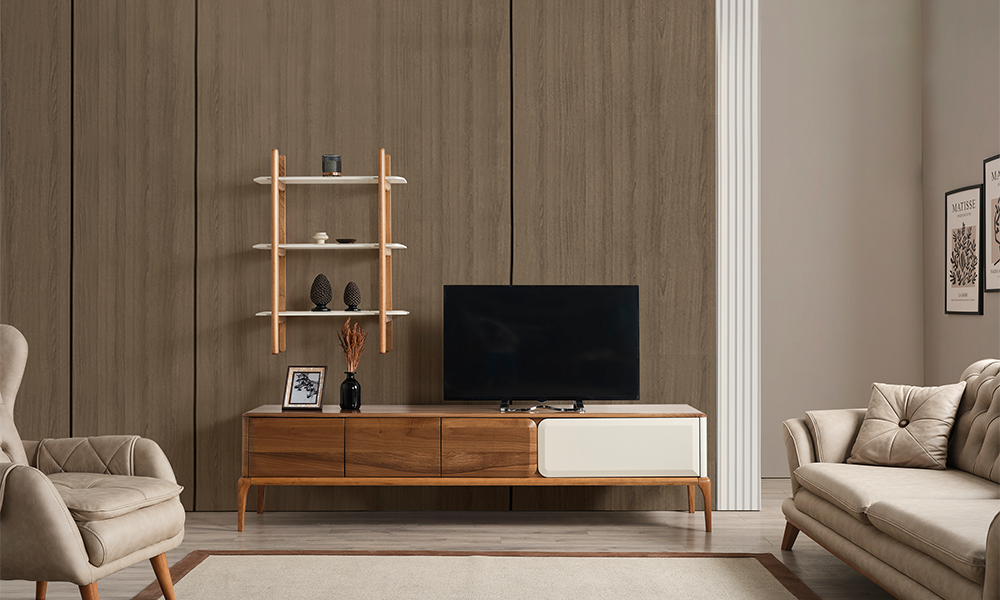 retro modern ahsap ayakli tv unitesi