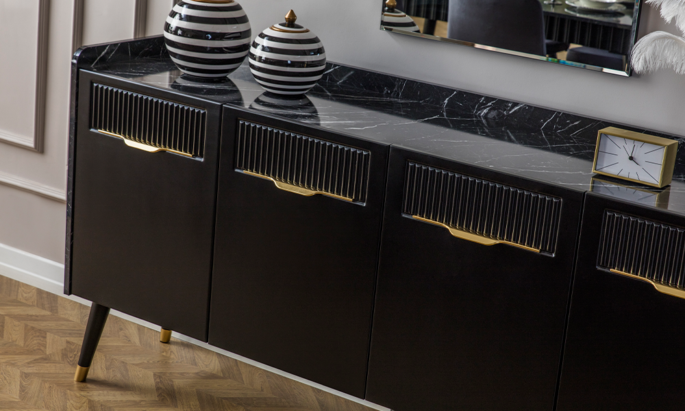 tesla siyah modern acilabilir yemek odasi takimi