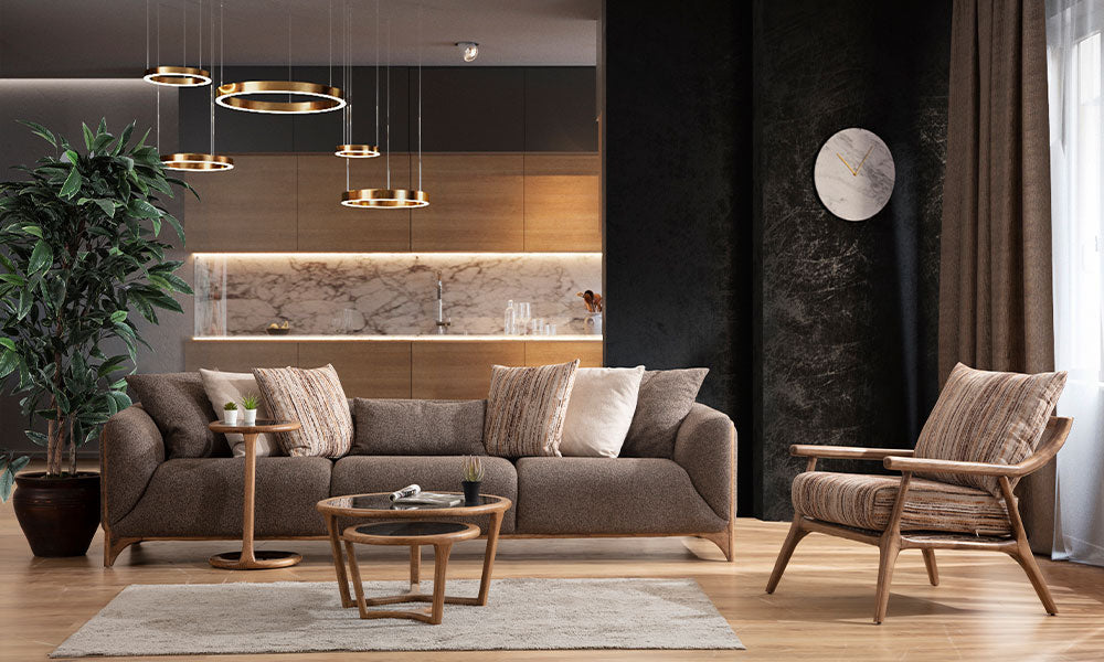 boss modern ahsap ayakli koltuk takimi