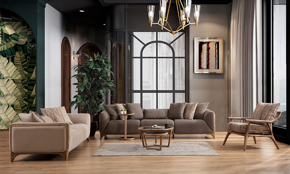 boss modern ahsap ayakli koltuk takimi