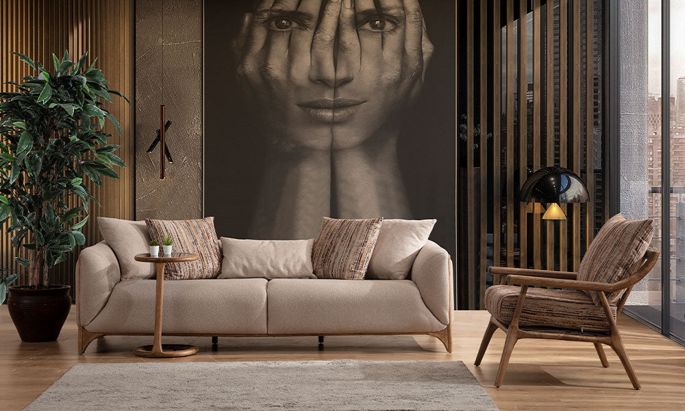 boss modern ahsap ayakli koltuk takimi