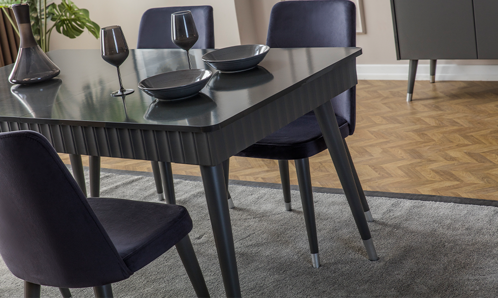 tesla antrasit modern acilabilir yemek odasi takimi