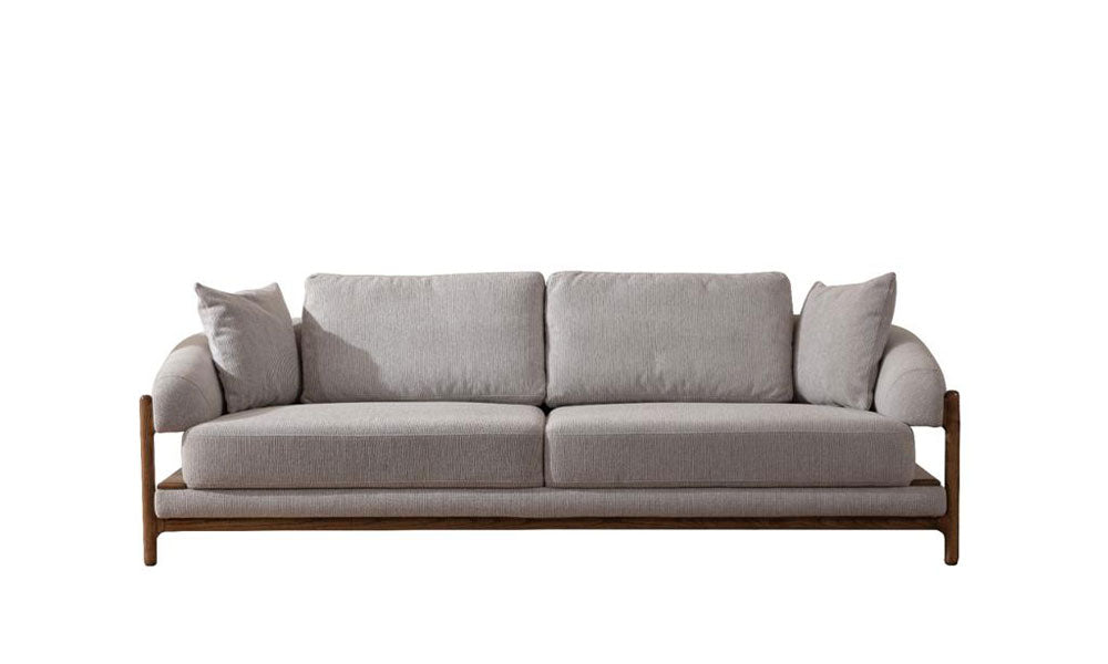 acora modern ahsap ayakli uclu koltuk