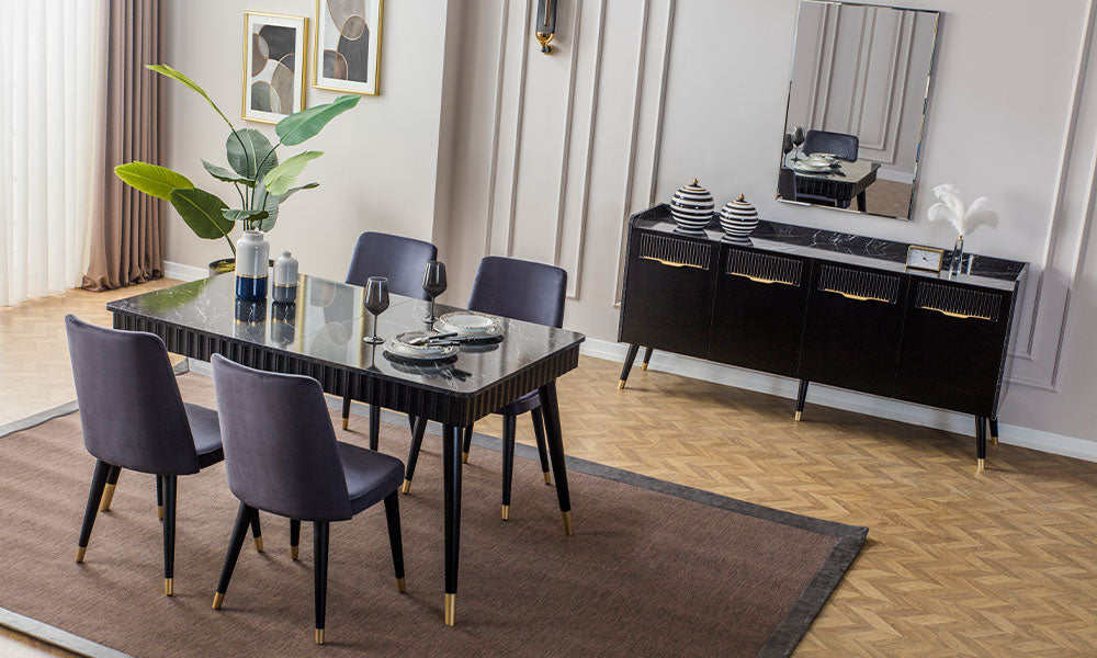 tesla siyah modern acilabilir yemek odasi takimi