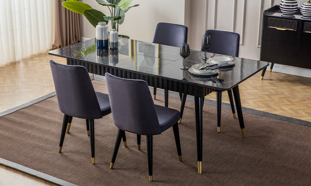 tesla siyah modern acilabilir yemek odasi takimi