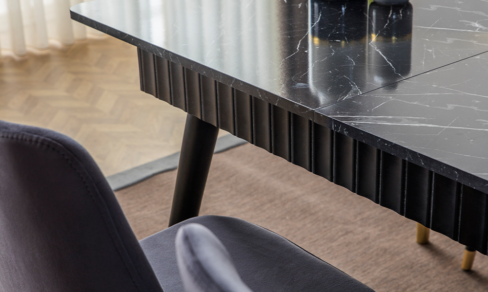 tesla siyah modern acilabilir yemek odasi takimi