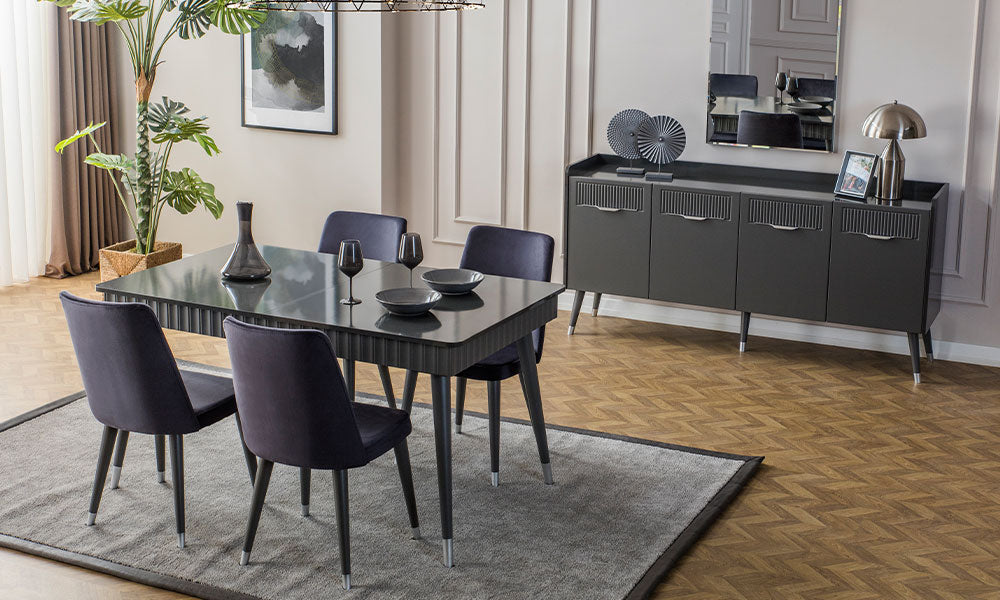 tesla antrasit modern acilabilir yemek odasi takimi