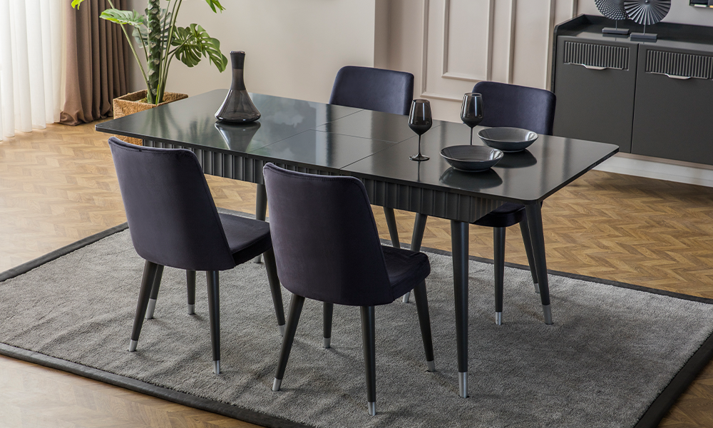 tesla antrasit modern acilabilir yemek odasi takimi