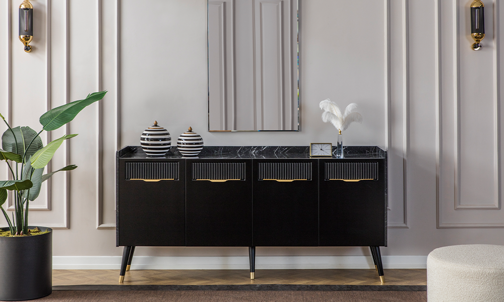 tesla siyah modern ahsap ayakli konsol