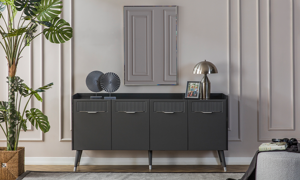 tesla antrasit modern ahsap ayakli konsol