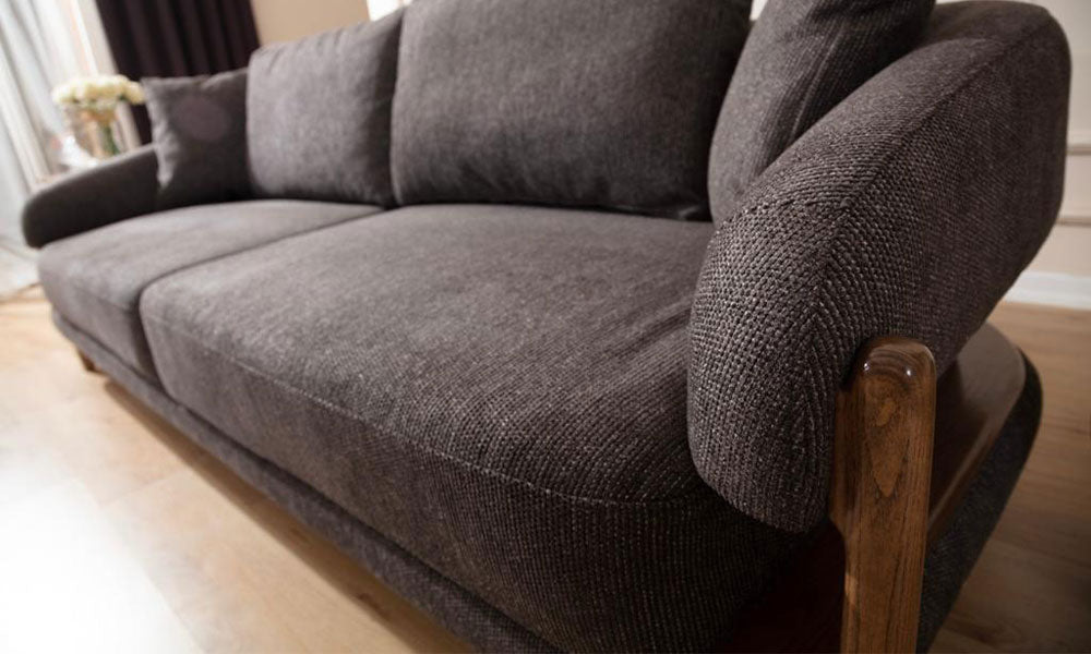 acora modern ahsap ayakli uclu koltuk