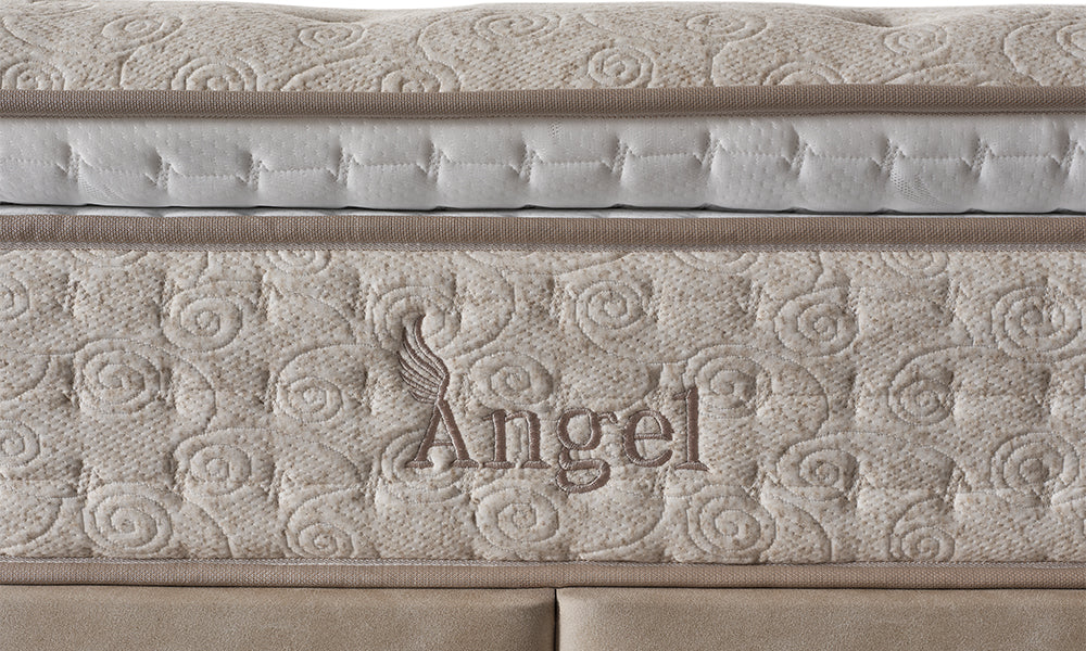 Angel Modern Yatak işlemeli yan panel ve kaliteli kumaş döşeme detayı