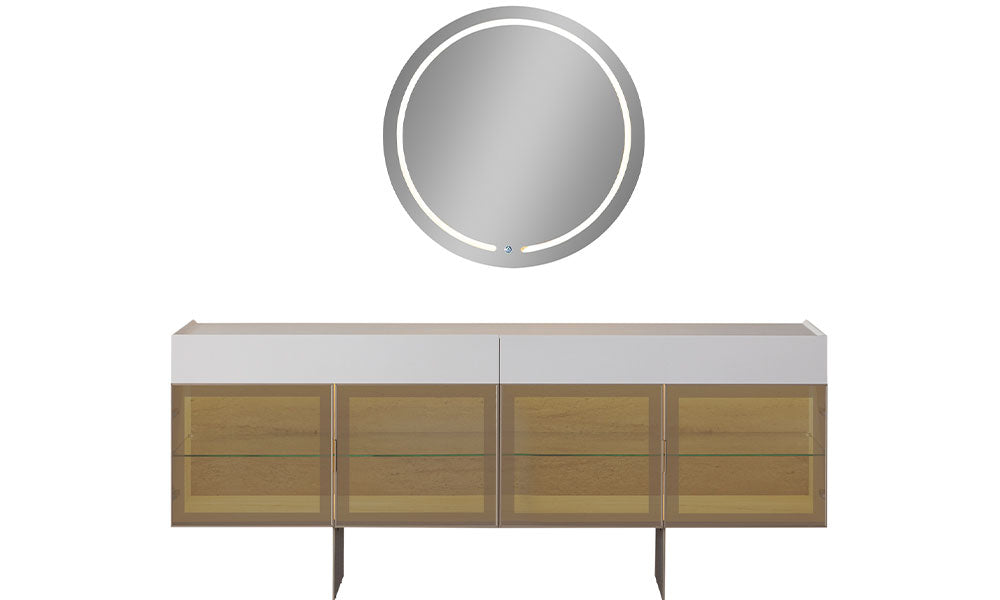 Armonia Modern Konsolun MDF yüzeyi ve çağdaş tasarım ayrıntılarını gösteren yakın ürün görünümü