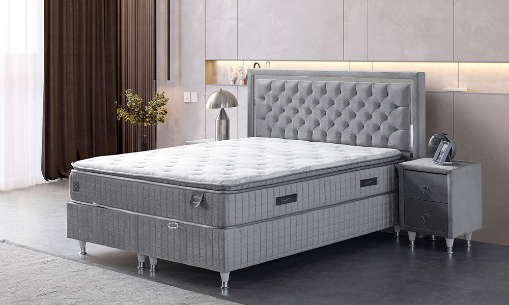 Button Modern Baza Başlık Ve Yatak Set