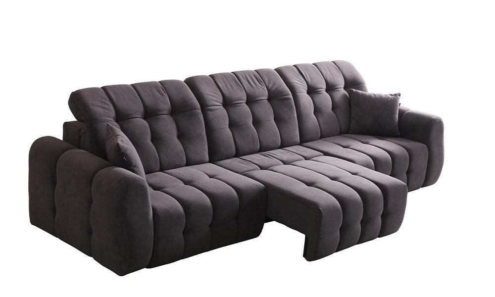 Antrasit renkli Enzo Modern dörtlü koltuğun tekli motorlu recliner (ayak uzatma) modülünün stüdyo çekimi.