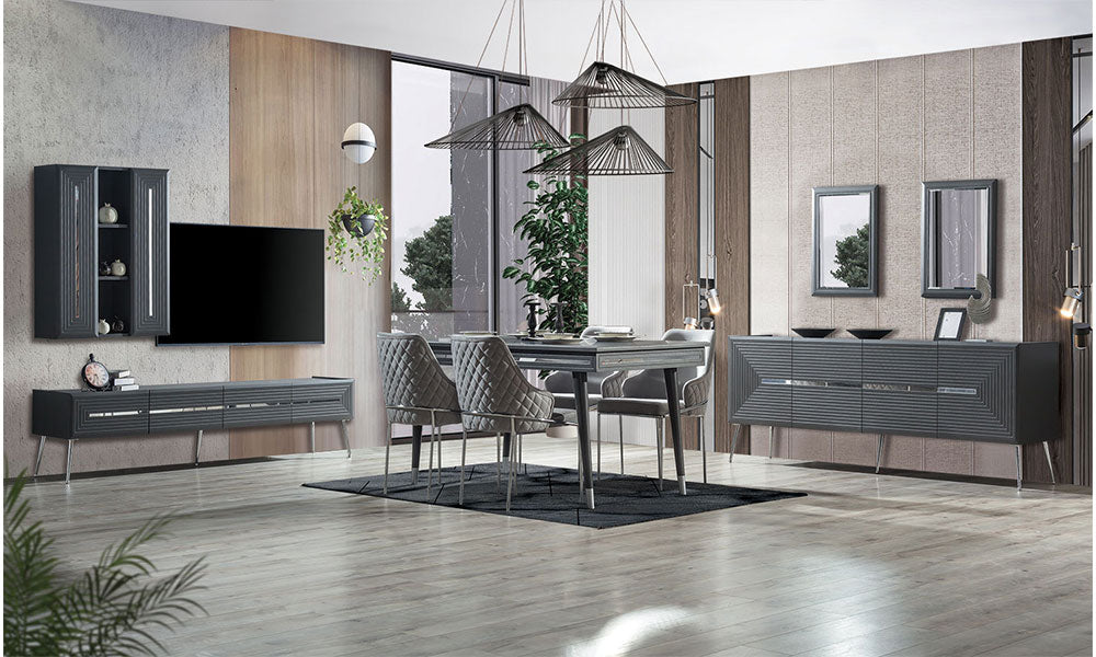 gokce antrasit yemek odasi takimi