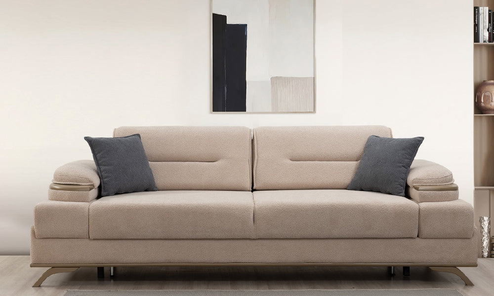 Sandıklı bej renkli Marsilya Modern Koltuk'un geniş depolama alanını gösteren detaylı görünüm.