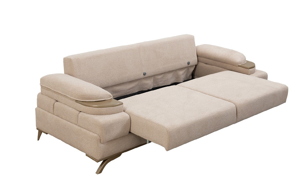 Sandıklı bej renkli Marsilya Modern Koltuk'un geniş depolama alanını gösteren detaylı görünüm.