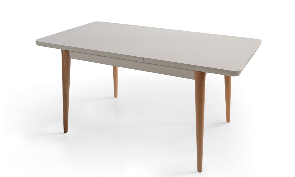 Natural retro masif görünümlü masa üst tabla detayı; sıvı emmeyen koruyucu yüzey apresi ve sarsılmaz kelebek açılır sistem işçiliği.