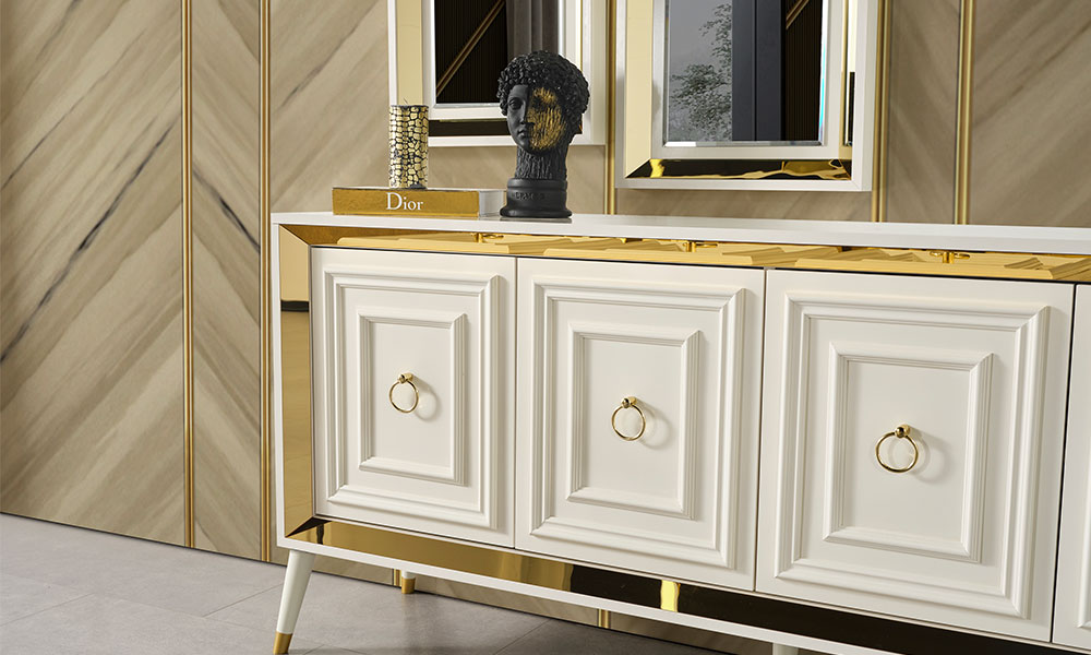 rosa gold yemek odasi takimi