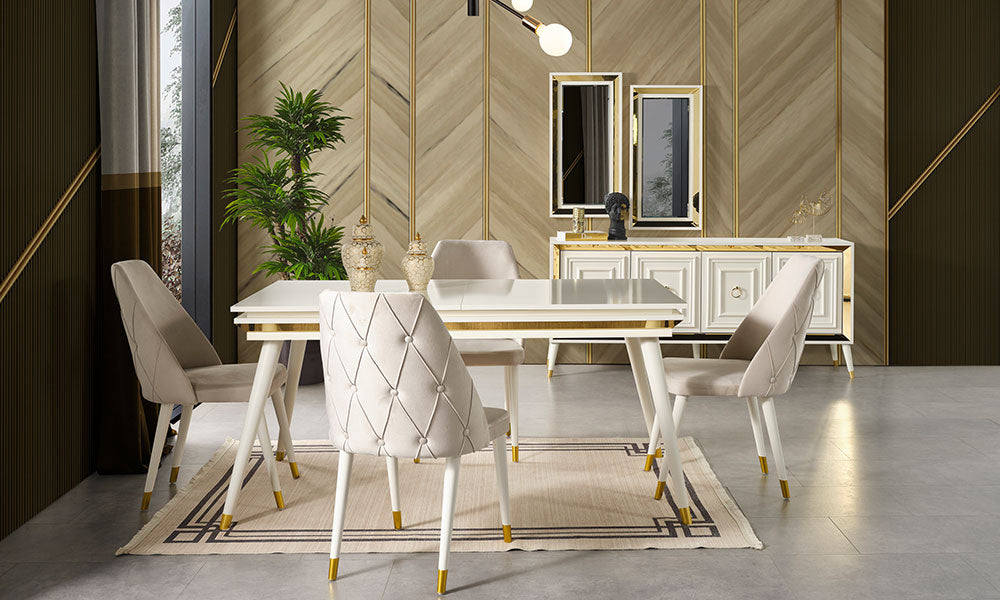 rosa gold yemek odasi takimi