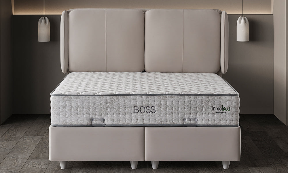 Boss Modern Baza Başlık ve Yatak Seti, modern yatak odasında önden görünüm