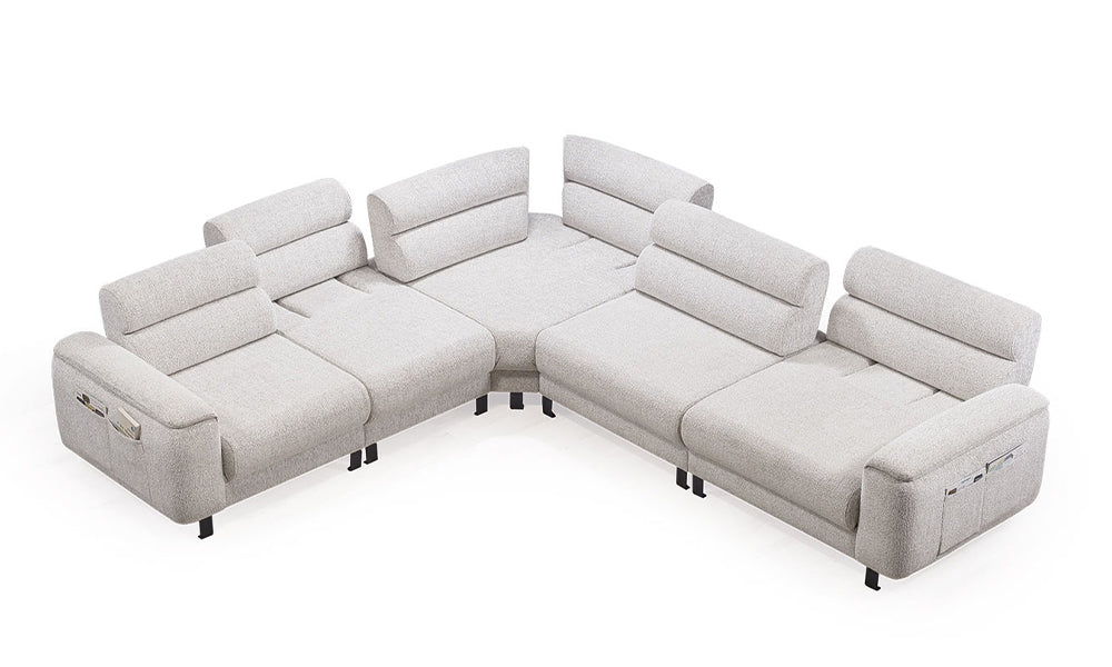 Köşe koltuk yatak mekanizması; geriye doğru açılan hareketli sırt modülleri ile elde edilen ekstra geniş dinlenme ve uyku alanı.