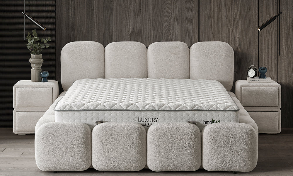 Luxury Modern Baza Başlık Yatak Set, modern yatak odasında önden genel görünüm