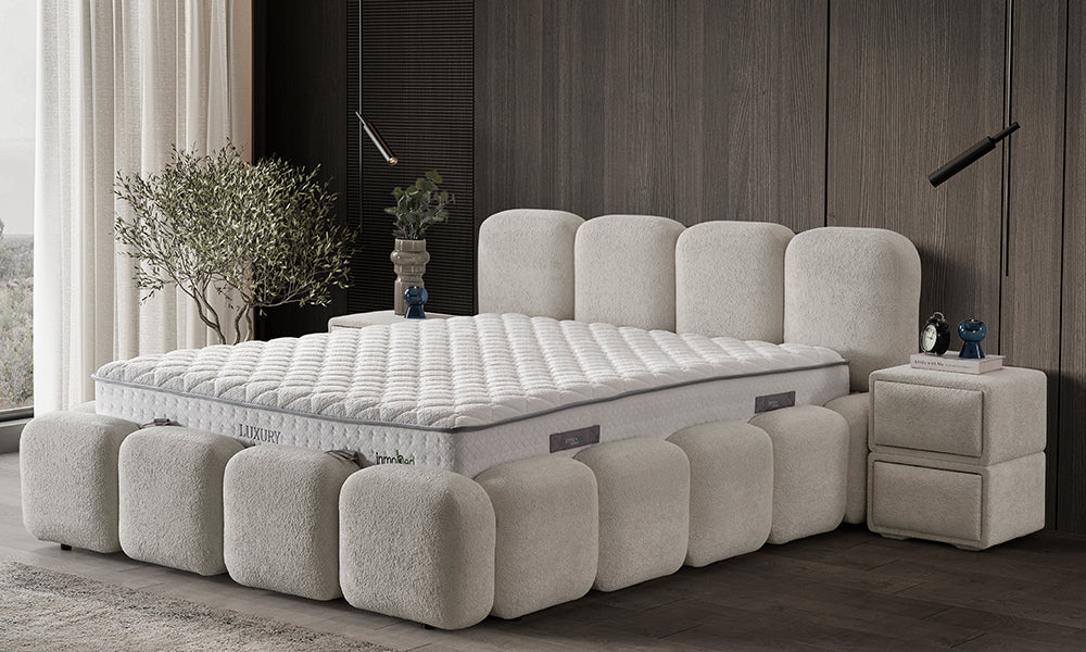 Luxury Modern Baza Başlık Yatak Set, modern yatak odasında çapraz genel görünüm