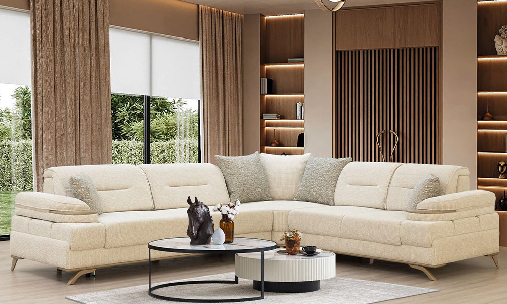Marsilya modern köşe koltuk takımı genel salon görünümü 