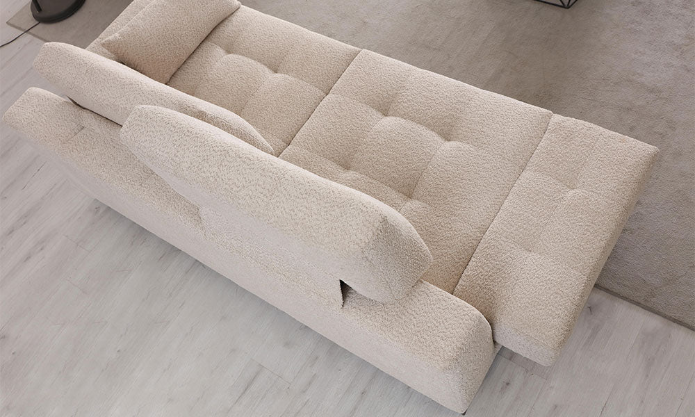 Nita Modern üçlü koltuğun hareketli sırt ve kolçak mekanizmalarının açık haldeki üstten kuşbakışı görünümü.