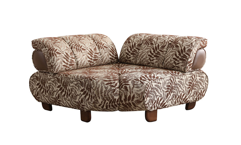 Nois Modern köşe koltuk takımına ait, yaprak desenli kumaş kaplı, kanallı puf dikişli köşe modülü.